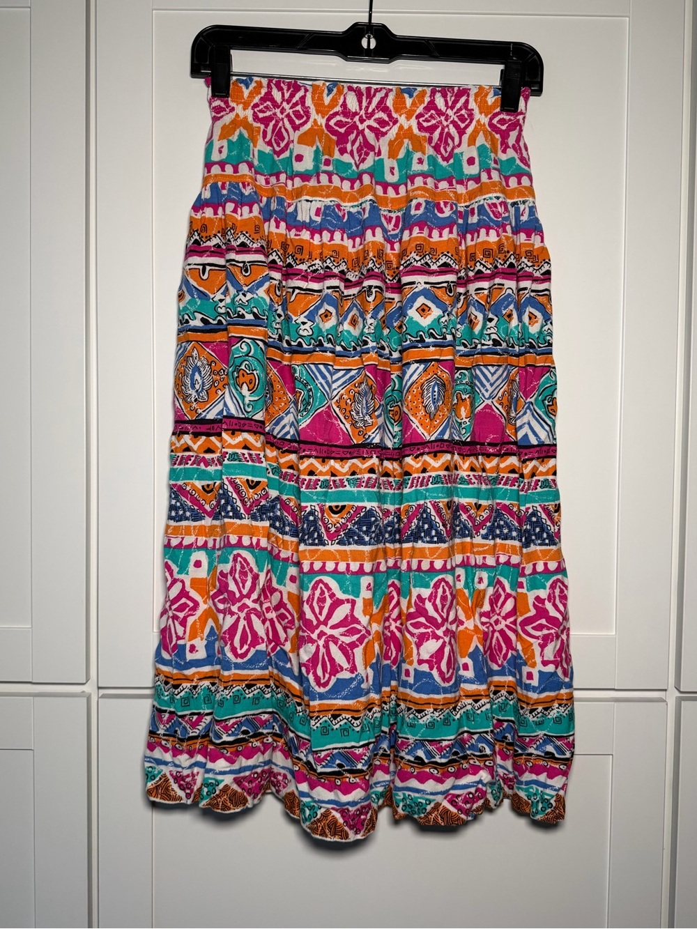 Vintage Russ Petites Boho Resort Colorful Midi Skirt Hippie Geometric Summer